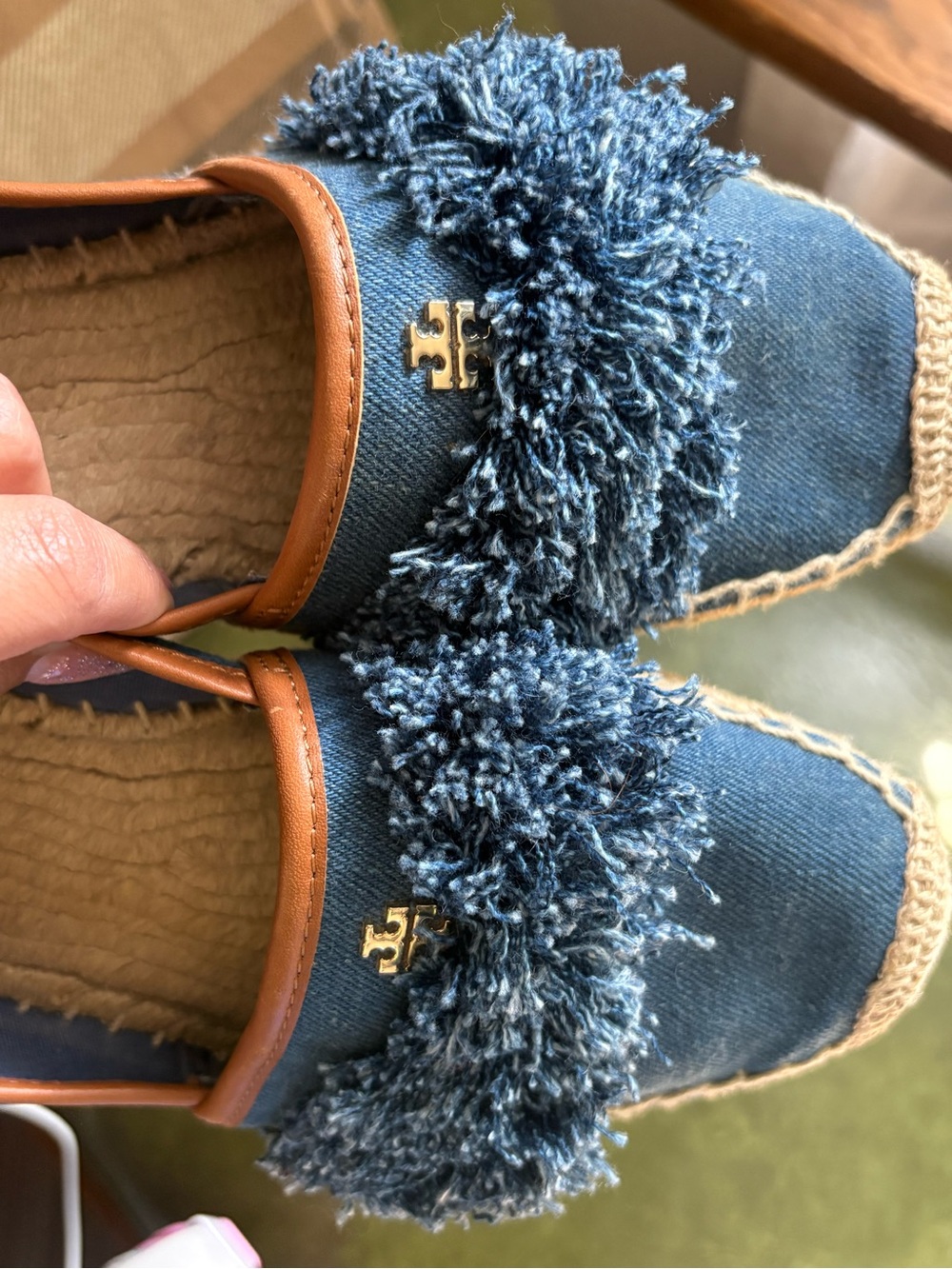 Tory Burch Blue Denim Shaw Espadrilles Flats Size 8 ballet flats fringe - Picture 8 of 13